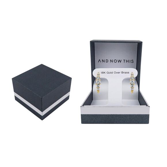 AND NOW THIS Gold-Tone CZ Hoop Earrings | NWT - Picture 3 of 4